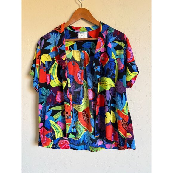 The Art of Anthropologie Orane Sigal Bonanza Surf Tropical Fruit Shirt Collared - Picture 11 of 12